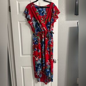 Floral Red Wrap Dress